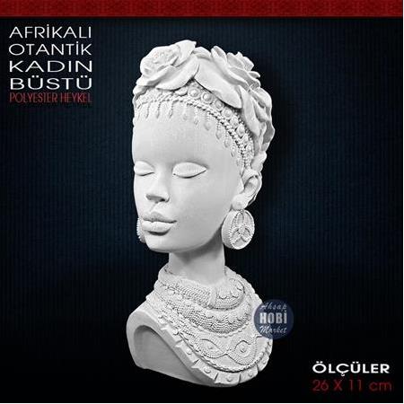 Afrikalı Çiçekli Etnik Kadın Heykeli (26x11 cm) Ham Polyester