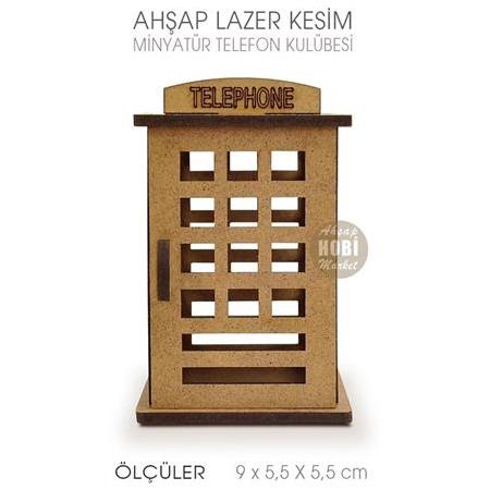 Minyatür Telefon Kulübesi (9x5,5 cm) Ahşap Lazer Kesim