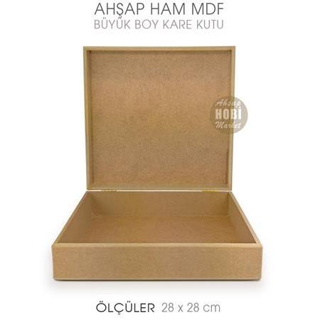Ahşap Kare Kutu Büyük Boy (28x28x10 cm) Ham Boyanabilir