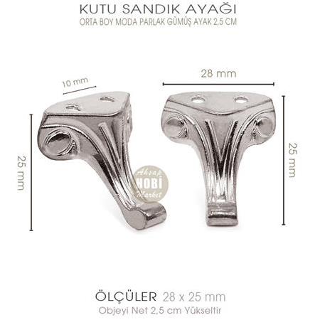 Metal Kutu Ayağı Moda Model Orta Boy (28x25 mm) Parlak Gümüş