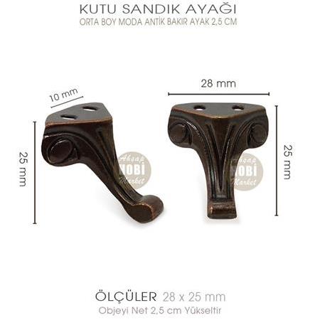 Metal Kutu Ayağı Moda Model Orta Boy (28x25 mm) Antik Bakır