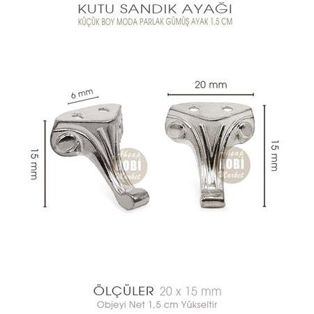 Metal Kutu Ayağı Moda Model Küçük (20x15 mm) Parlak Gümüş