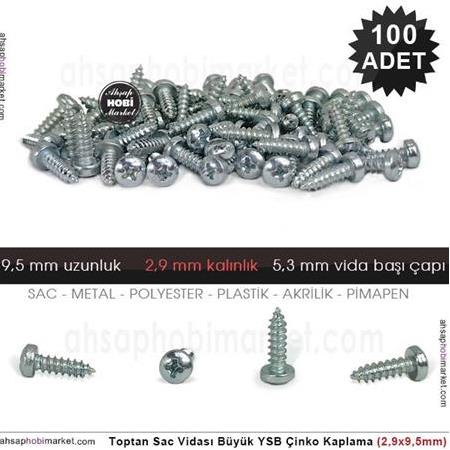 Toptan Sac Vidası Büyük Boy YSB (2,9x9,5mm) 100 Adet Çinko