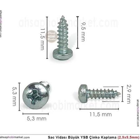 Sac Vidası Büyük Boy YSB (2,9x9,5mm) 10 Adet