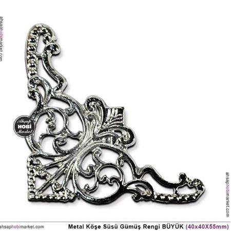Köşe Süsü Metal Büyük Boy Gümüş Rengi (40x40x55mm)