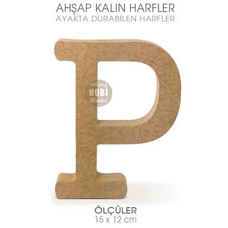 Ayakta Durabilen Kalın P Harfi (15x12 cm) Ham Ahşap