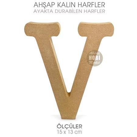 Ayakta Durabilen Kalın V Harfi (15x13 cm) Ham Ahşap