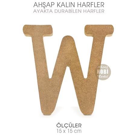 Ayakta Durabilen Kalın W Harfi (15x15 cm) Ham Ahşap