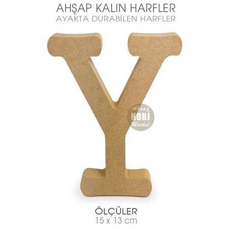 Ayakta Durabilen Kalın Y Harfi (15x13 cm) Ham Ahşap