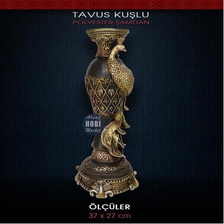 Polyester Tavus Kuşu Figürlü Şamdan (29x10cm)