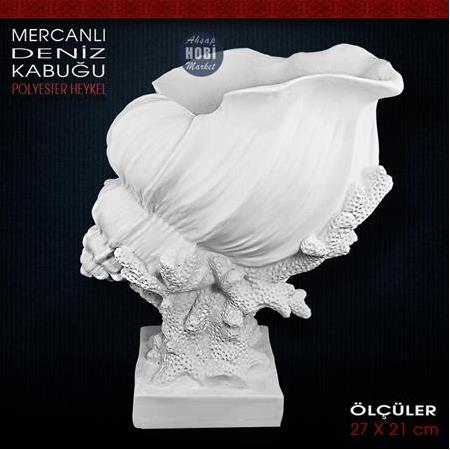 Mercanlı Deniz Kabuğu Biblo Vazo (27x21 cm) Ham Polyester
