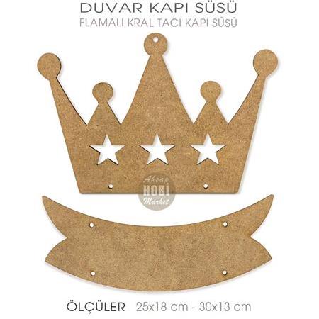 Ahşap Kral Tacı Duvar Kapı Süsü Seti (2 Parça)