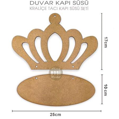 Ahşap Kraliçe Tacı Duvar Kapı Süsü Seti (2 Parça)