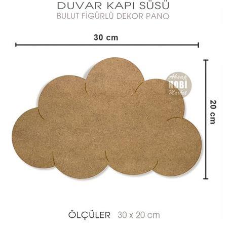 Bulut Ahşap Duvar Pano Kapı Süsü (30x20 cm)