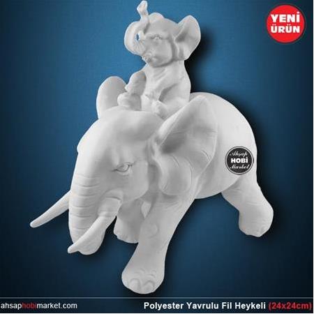 Polyester Yavrulu Fil Heykeli (24x24cm)
