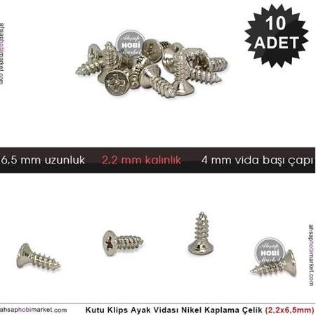 Kutu Klips Kutu Ayak Vidası Çelik Nikel (2,2x6,5mm) 10 Adet