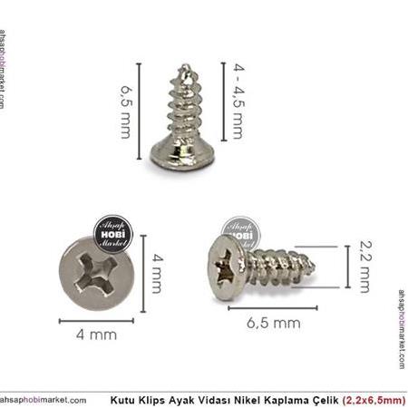 Toptan Kutu Klips Ayak Vidası Çelik Nikel (2,2x6,5mm) 100 Adet