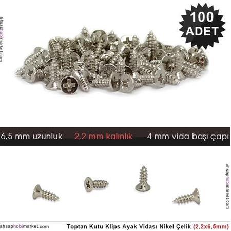 Toptan Kutu Klips Ayak Vidası Çelik Nikel (2,2x6,5mm) 100 Adet