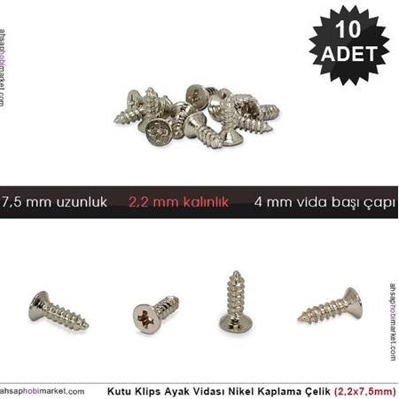 Kutu Klips Kutu Ayagi Vidası Nikel 10 Adet (2,2x7,5mm)