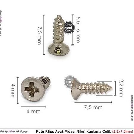 Kutu Klips Kutu Ayagi Vidası Nikel 10 Adet (2,2x7,5mm)