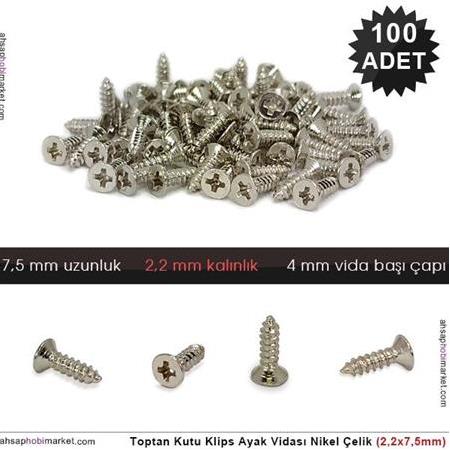 Kutu Klips Kutu Ayagi Vidası Nikel 100 Adet (2,2x7,5mm)