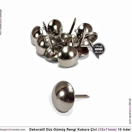 Dekoratif Kabara Çivi Gümüş Rengi Düz 10 Adet (12x11mm)