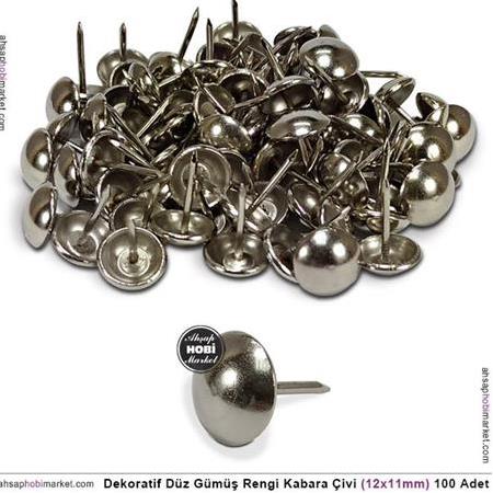 Dekoratif Kabara Çivi Gümüş Rengi Düz 100 Adet (12x11mm)