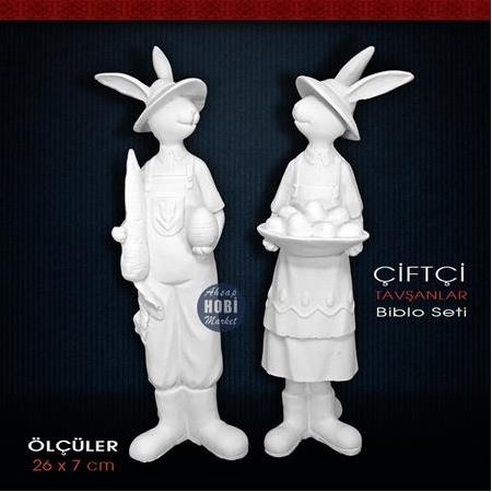 Polyester Çiftçi Tavşanlar Biblo Seti (2 Parça)