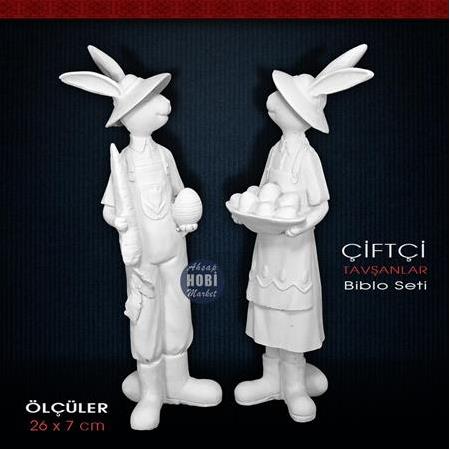 Polyester Çiftçi Tavşanlar Biblo Seti (2 Parça)