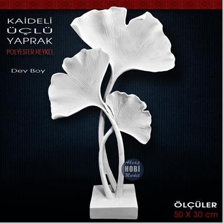 Dekoratif 3'Lü Yaprak Heykeli Dev Boy (50x30 cm) Ham Polyester