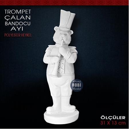 Trompet Çalan Bandocu Ayı Biblo (31x13 cm) Ham Polyester