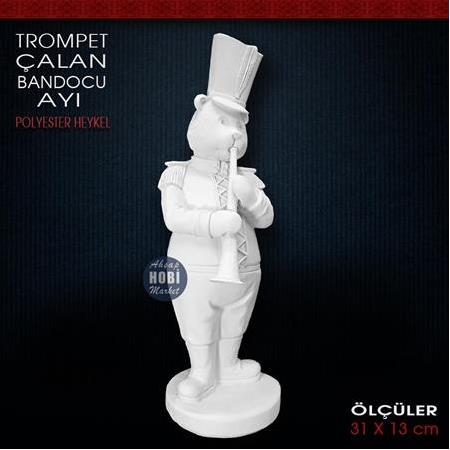 Trompet Çalan Bandocu Ayı Biblo (31x13 cm) Ham Polyester
