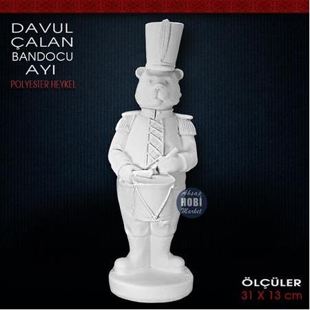 Davul Çalan Bandocu Ayı Biblo (31x13 cm) Ham Polyester