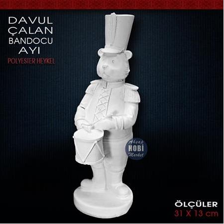 Davul Çalan Bandocu Ayı Biblo (31x13 cm) Ham Polyester