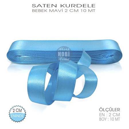 Bebek Mavi Renkli Saten Kurdele - 2cm - 10mt