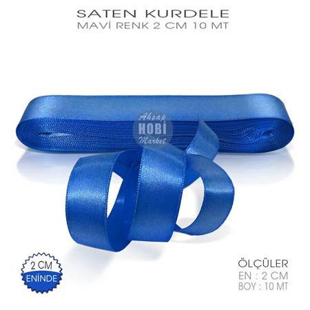 Mavi Renkli Saten Kurdele - 2 cm - 10 mt