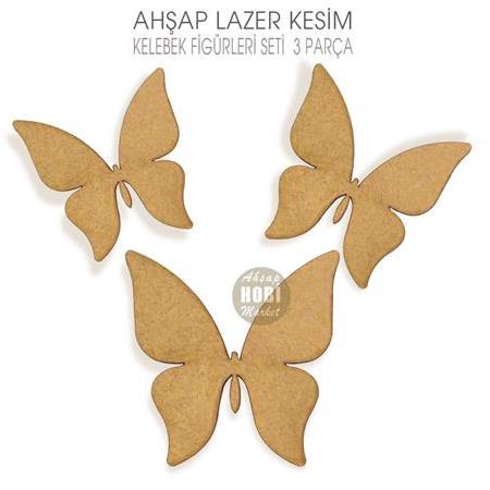 Kelebek Figürleri Seti (3 Parça) Lazer Kesim Ahşap