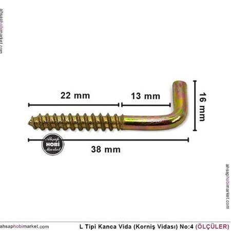 L Vida Kanca Korniş Vidası No 4 (38x16mm) 10 Adet Janjanlı Sarı