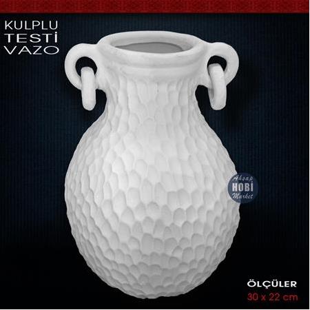 Kulplu Testi Vazo Büyük Boy (30x22 cm) Ham Polyester