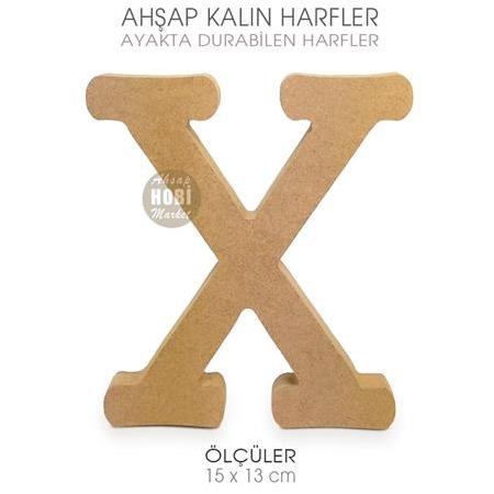 Ayakta Durabilen Kalın X Harfi (15x13 cm) Ham Ahşap