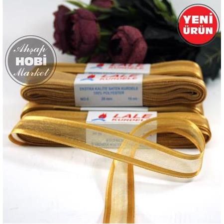 Saten Şeritli Organze Kurdele - 2cm - 10mt - Antik Gold