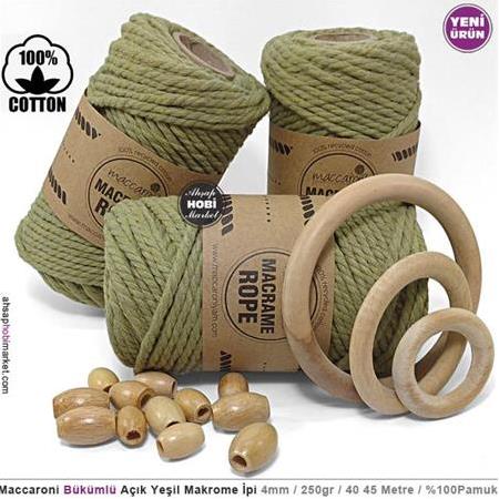 Bükümlü Makrome İpi - Açık Yeşil - 4mm - 250gr - 45mt