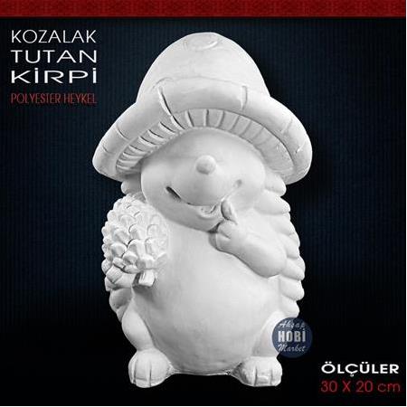 Kozalak Tutan Kirpi Heykeli (30x20 cm) Ham Polyester