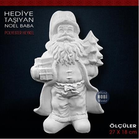 Hediye Taşıyan Noel Baba Heykeli (27x18 cm) Ham Polyester