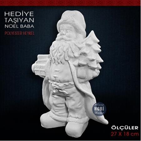 Hediye Taşıyan Noel Baba Heykeli (27x18 cm) Ham Polyester