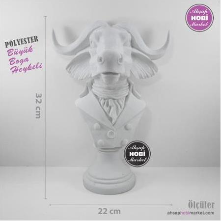 Ceketli Boğa Büstü Heykeli (32x22 cm) Ham Polyester
