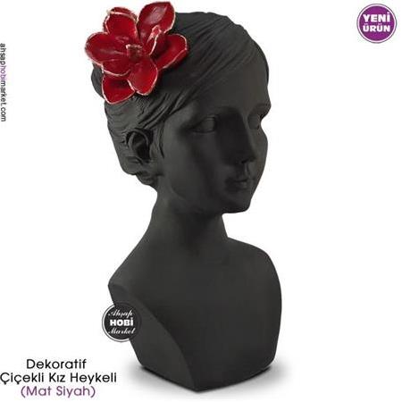 Dekoratif Çiçekli Kız Heykeli - Kırmızı Siyah