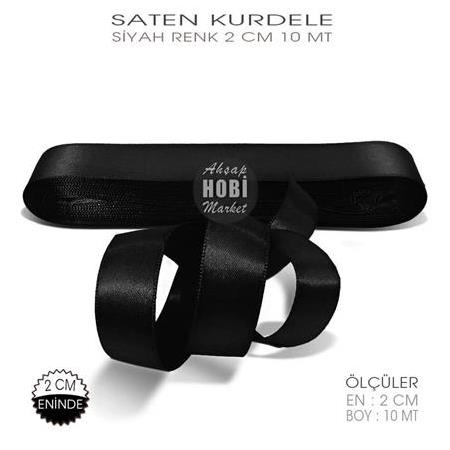 Siyah Renk Saten Kurdele - 2cm - 10mt
