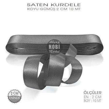 Koyu Gümüş Gri Saten Kurdele - 2cm - 10mt