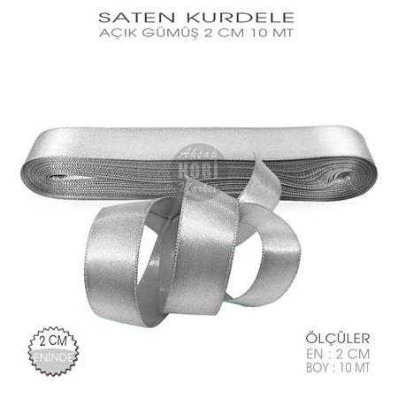 Açık Gümüş Gri Renkli Saten Kurdele - 2cm - 10mt
